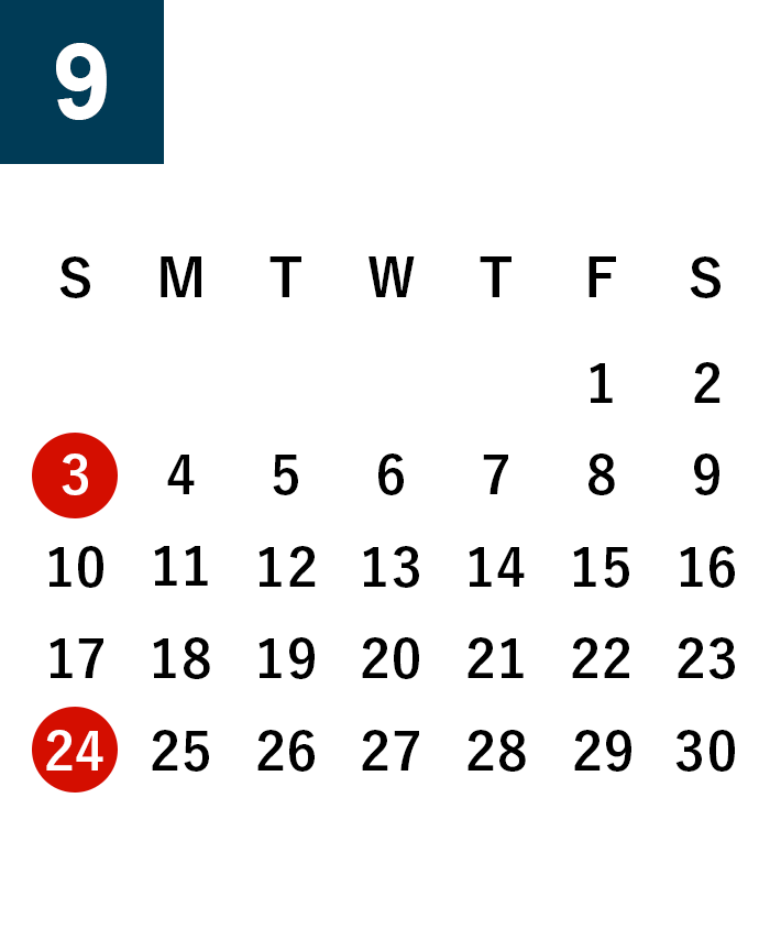 秋田酒蔵見学2023年9月営業日カレンダー