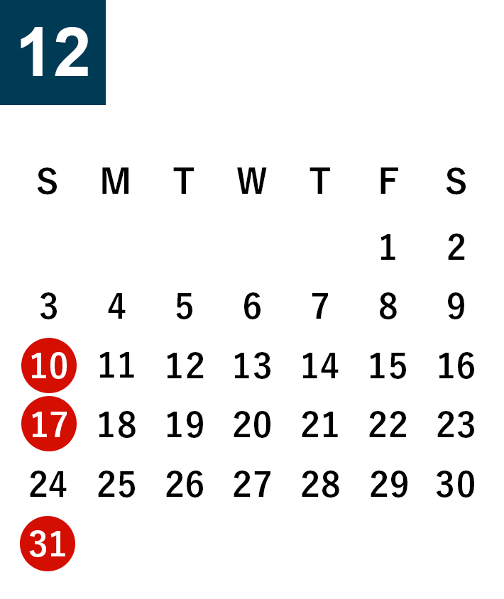 December 2023 Business day calendar