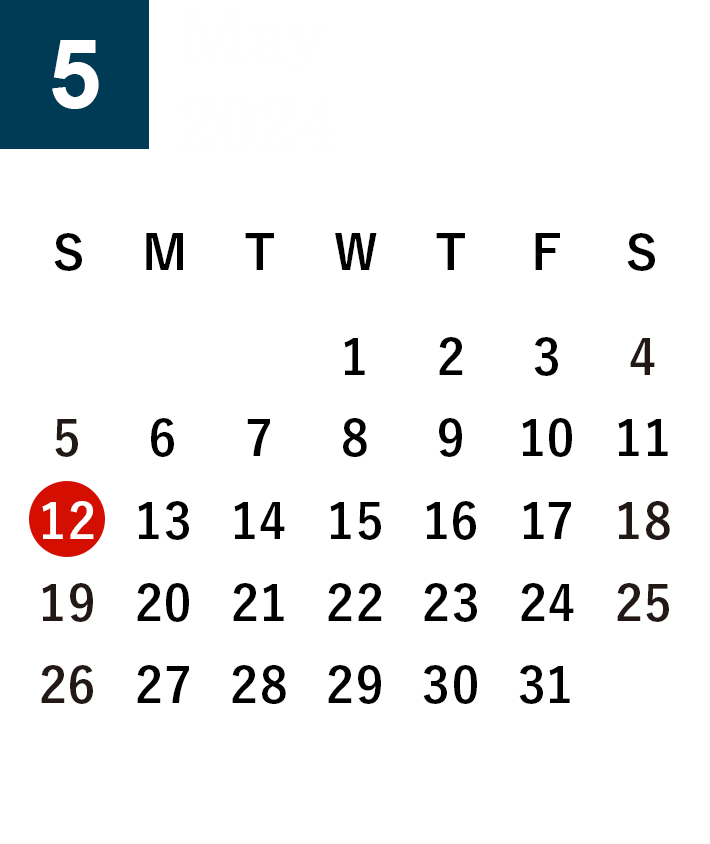 May 2024 Business day calendar