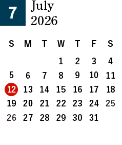 July 2026 Business day calendar