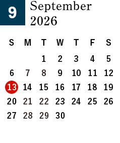 September 2026 Business day calendar