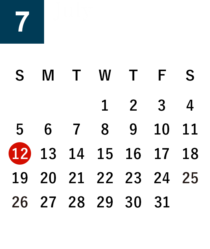 July 2026 Business day calendar