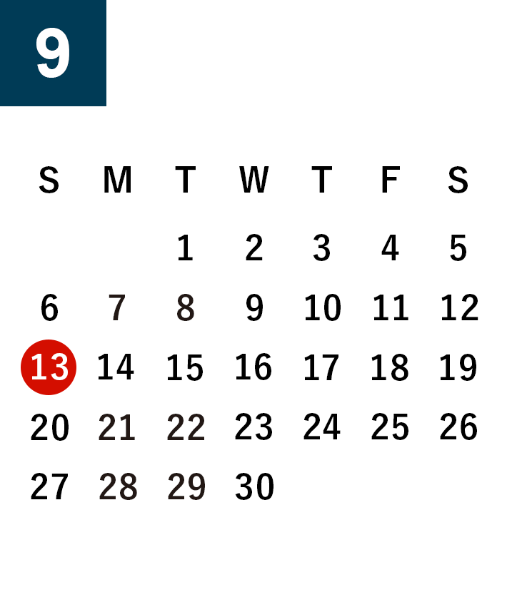 September 2026 Business day calendar